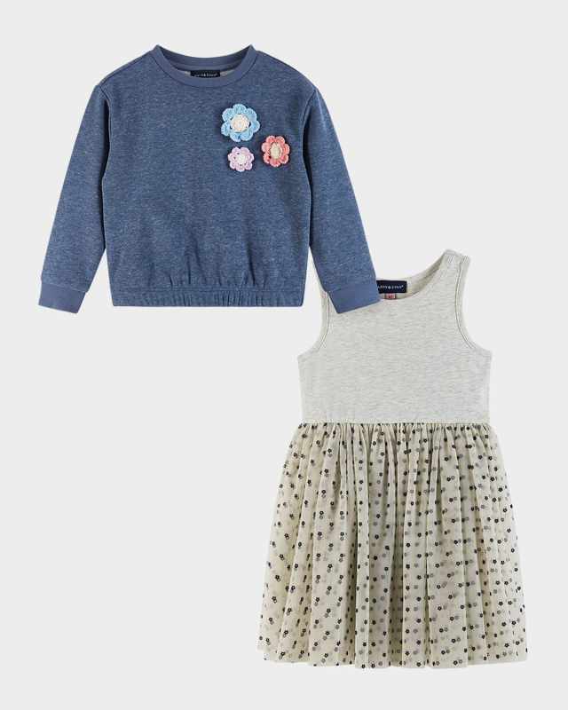Girl's Sweatshirt W/ Crochet Appliques & Dress Set, Size 2T-